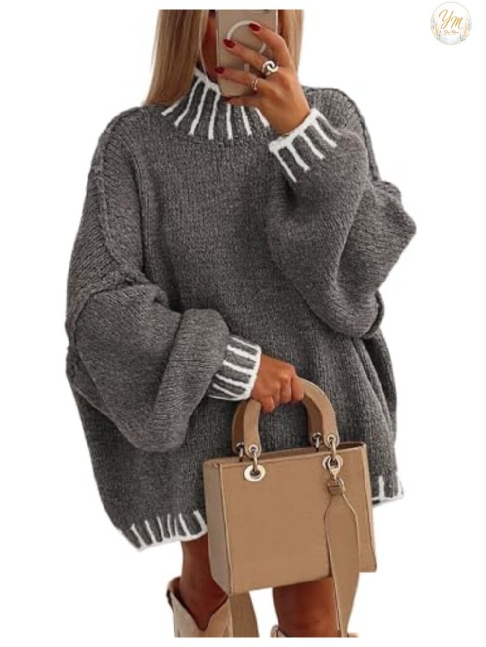 Women's Chunky Knit Mock Neck Oversized Tunic Pullover Sweater Long Sleeve